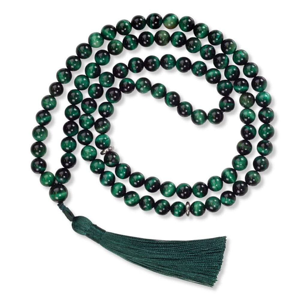 2752 Premium Muslim Prayer Beads, 8mm Green Tiger Eye Stone, 99 Beads, Dark